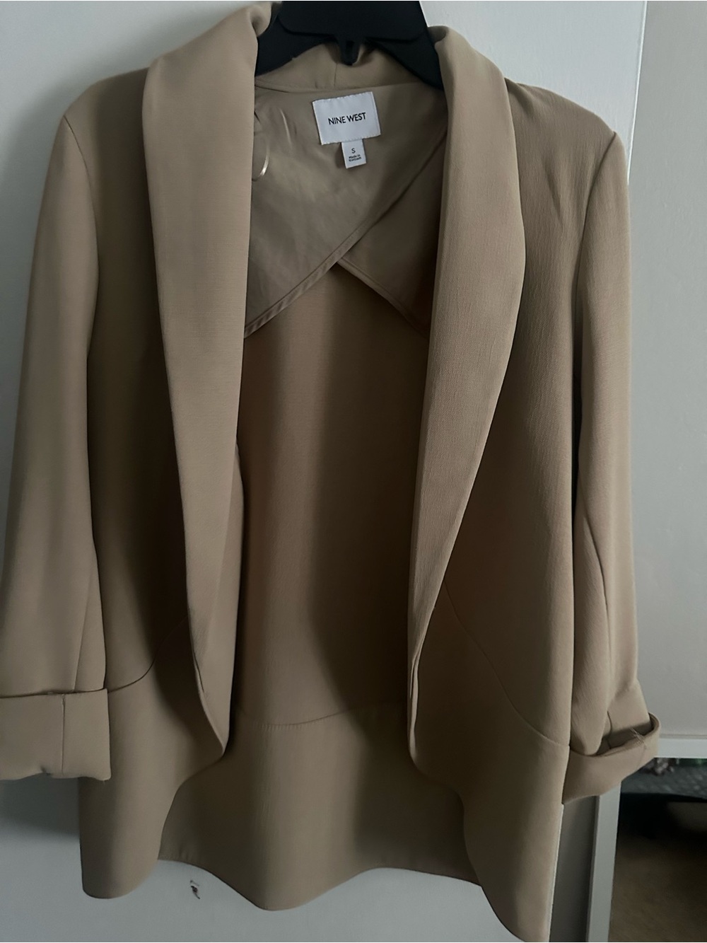 Nine West beige Open-Front Draped Blazer